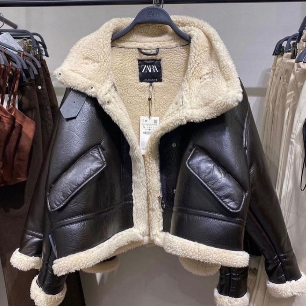 ❌SOLD❌🔥NWT ZARA Blogger's Fav Faux Leather Fleece Collar Jacket - Picture 14 of 17